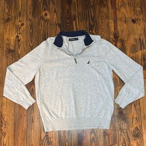 Nautica 100% Cotton Gray Quarter Zip Sweater with Smooth Knit Texture